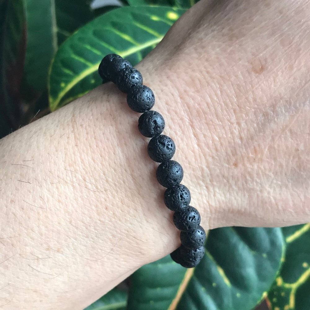 Men's Black Lava Stone Stretch Bracelet - 8mm Beads